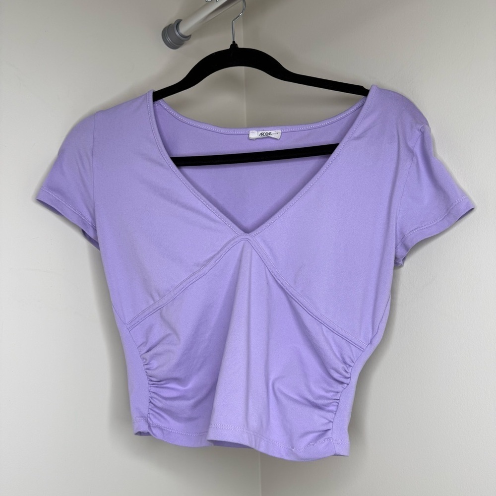 Ardene Lavender Crop Top | Lilac Purple Scrunch Sides